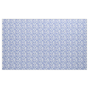 Tissu Toile De Jouy Vintage Florale Bleue et Blanche