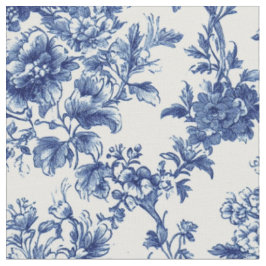 Tissu Toile Florale Botanique Bleu Classique