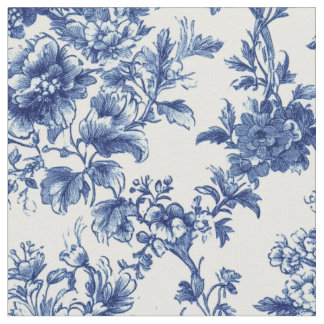 Tissu Toile Florale Botanique Bleu Classique