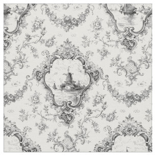 Tissu Toile florale gravée avec moulin à vent et batea