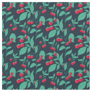 Tissu tomates cerises motifs sur les buissons