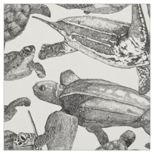 Tissu tortues de mer perle noire