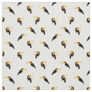 Tissu Toucans tropicaux Oiseaux exotiques Noir Blanc Mot