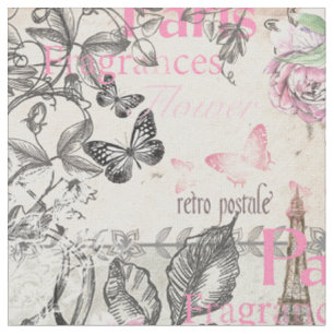 Tissu Tour Eiffel floral de Paris de typo de rose