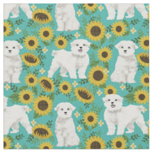 Tissu tournesol de chien maltais floral turquoise