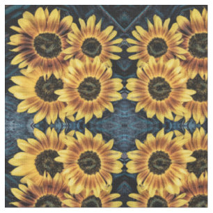 Tissu Tournesol Jaune Russe Denim Blue Jeans Motif