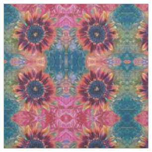 Tissu Tournesol Turquoise Rouge Orange Rose Russe Art d'