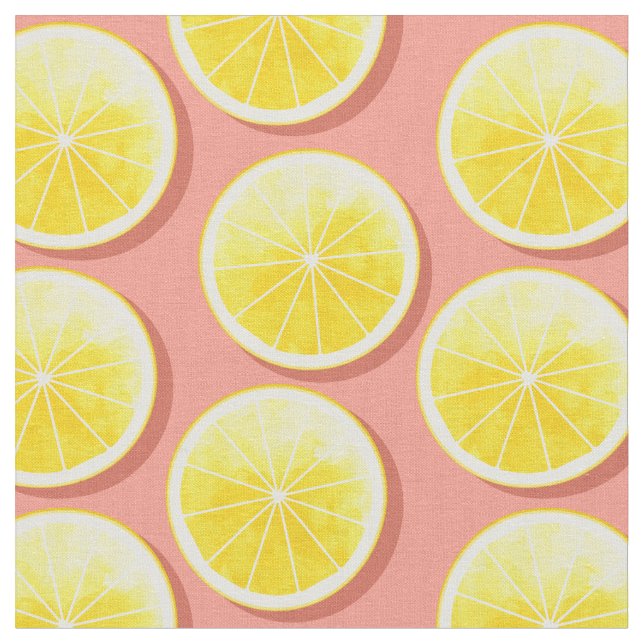 Tissu Tranches de citron sur rose (Fermer)