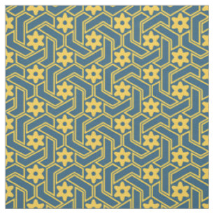 Tissu Treillis étoilé marocain - Motif bleu et jaune