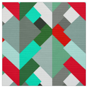 Tissu Triangles, turquoise, rouge, et gris abstraits