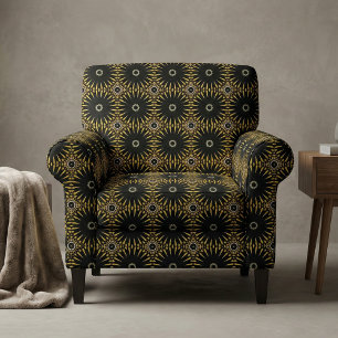 Tissu Tribal Ethnic Faux Gold et Black Mosaic Motif