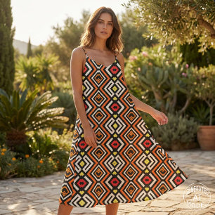 Tissu Tribal Géométrique Moderne Azteque Orange Noir Bla