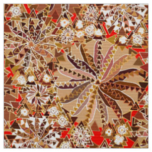 Tissu Tribal Mandala Print, Brown, beige et rouge