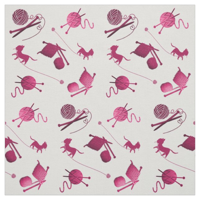 Tissu Tricot Aiguilles en fil Chats Motif Vin rose (Échantillon)