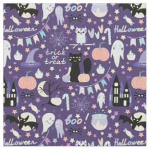 Tissu Tricoter ou traiter Halloween Chat noir Citrouille