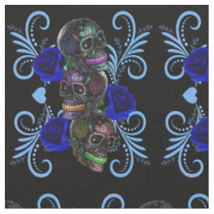 Tissu Triple Jour Noir Des Crânes Morts Roses Bleus