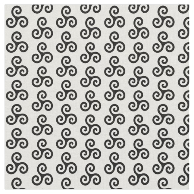 Tissu Triskele à trois spirales celtique noir sur blanc (Fermer)