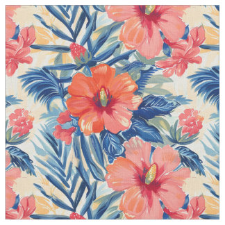 Tissu Tropical Summer Floral Pattern Hibiscus Fleurs