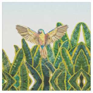 Tissu Tropical Summer Yellow Parrot Bird Banana Feuilles
