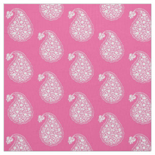 Tissu Tuile persane Paisley - blanc sur le rose fuchsia