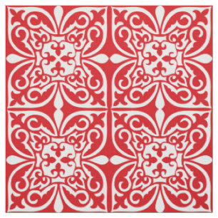 Tissu Tuiles marocaines - rouge foncé et blanc