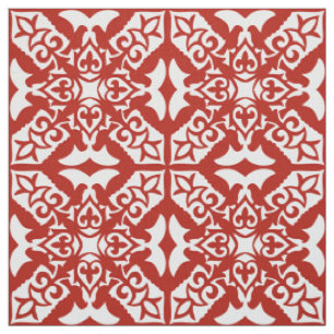 Tissu Tuiles marocaines - rouge profond et blanc