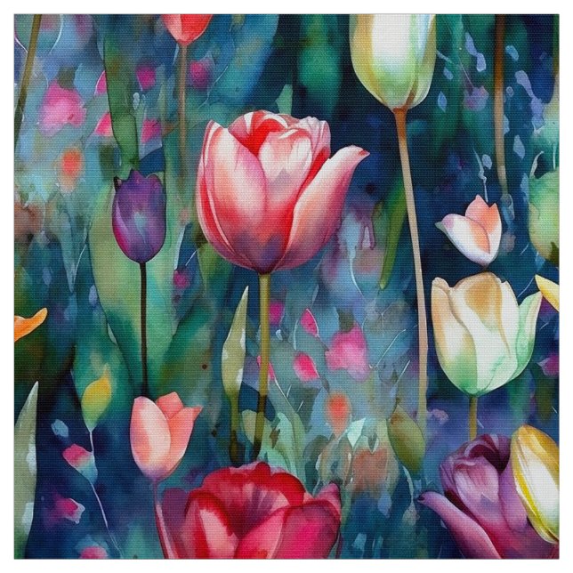 Tissu Tulipes d'aquarelle (foncé) (Échantillon)
