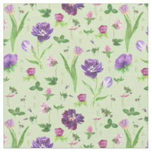 Tissu Tulipes pourpres vertes Fille Motif Floral