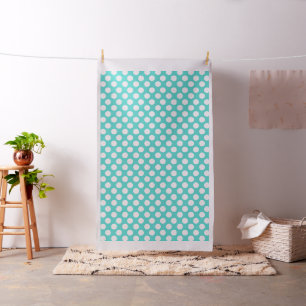 Tissu turquoise avec le grand pois blanc