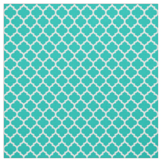 Tissu Turquoise, Blanc Marocain Motif Quatrefoil #5 Sz3