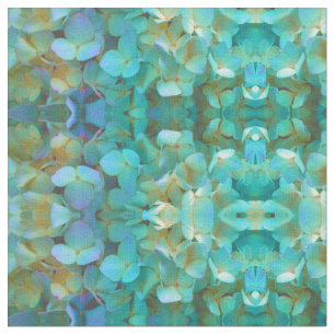 Tissu Turquoise bleu jaune rose hydrangée fleurs florale