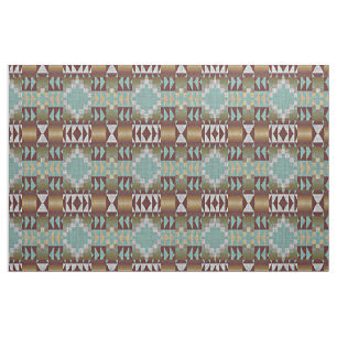 Tissu Turquoise Brown foncée Taupe Beige look ethnique