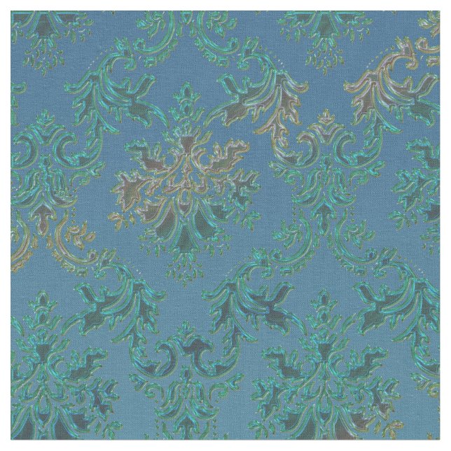 Tissu turquoise d'impression de damassé de vert (Fermer)