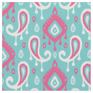 Tissu Turquoise et rose Ikat Paisley