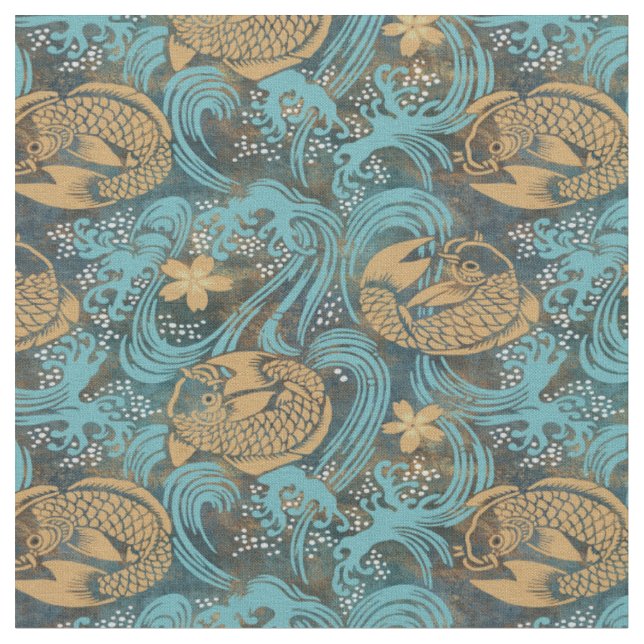 Tissu Turquoise japonais Koi Carp (Fermer)