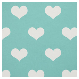 Tissu Turquoise Motif de Coeurs blancs