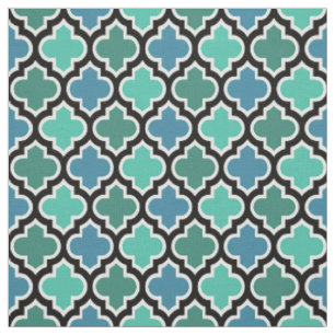 Tissu Turquoise Motif du Quatrefoil marocain bleu turquo