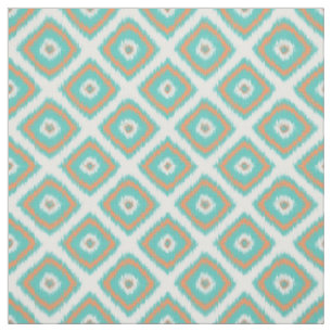 Tissu Turquoise Orange Diamond Carrés Ikat Motif