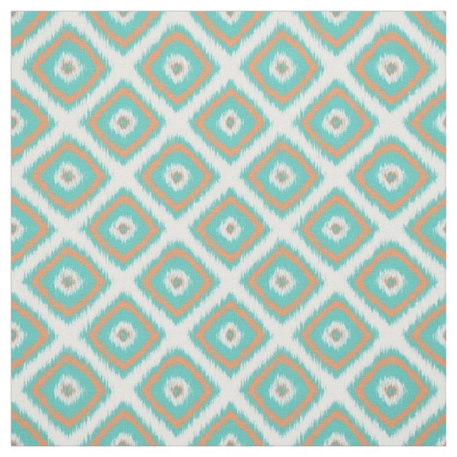 Tissu Turquoise Orange Diamond Carrés Ikat Motif (Échantillon)