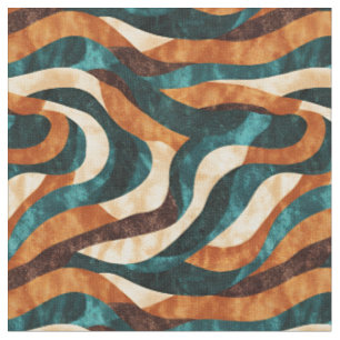 Tissu Turquoise / Orange / Lignes Abstraites Brown