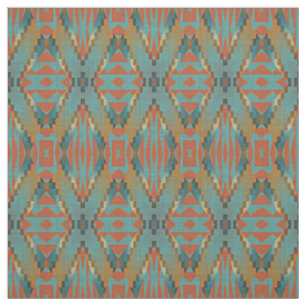 Tissu Turquoise orange vert Turquoise Brown aspect ethni