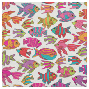 Tissu Turquoise rose poisson tropical sur Motif blanc