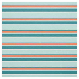 Tissu Turquoise Seafoam Green Orange White Stripes Motif