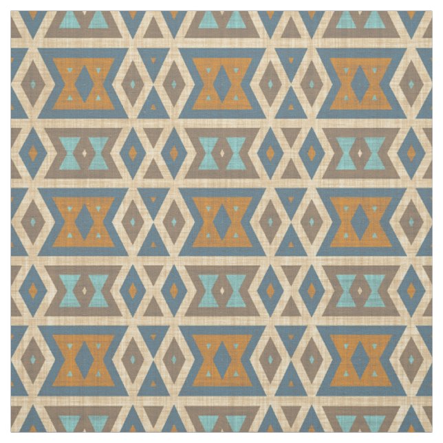 Tissu Turquoise Turquoise Bleu Orange Aztèque Motif mosa (Échantillon)