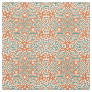 Tissu Turquoise Turquoise Orange Retro Nouveau Déco Moti