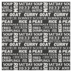 Tissu Typographie alimentaire jamaïcaine Motif noir et b