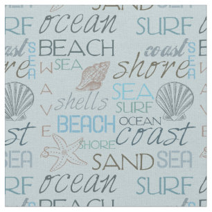 Tissu Typographie et coquilles de plage de mer et de Sur