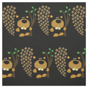 Tissu Un castor amusant avec l'art des arbres