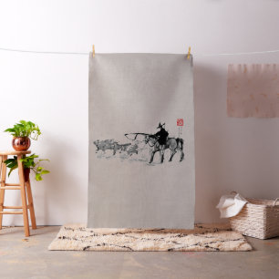Tissu un _cheval japonais samouraï art équestre sumi