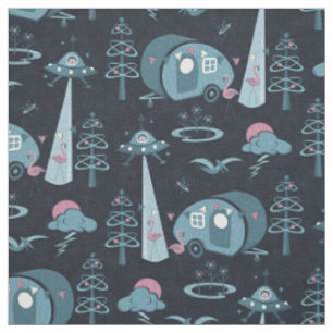 Tissu Une Invasion De Camping ! Nuit bleue/rose